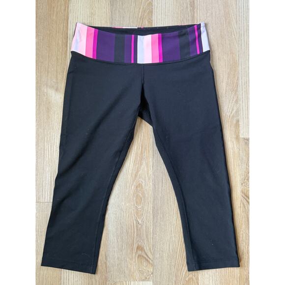 Lululemon‎ Wunder Under Crop  in Black / Stripe Bleached Coral Size 10 - Picture 1 of 9